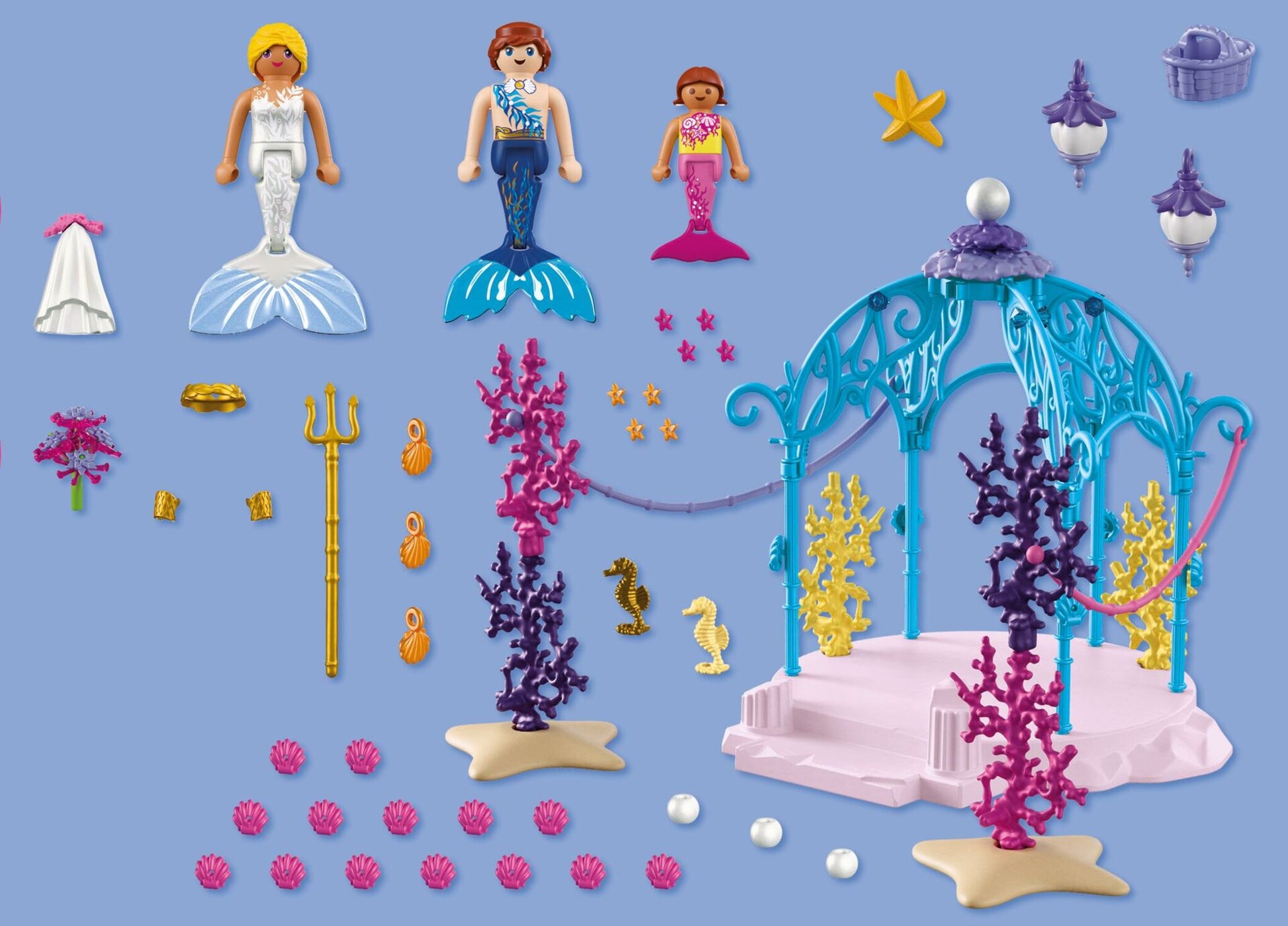 PLAYMOBIL Underwater Wedding 72104 mermaid wedding playset with glowing lanterns, pavilion, seahorses and underwater decorations