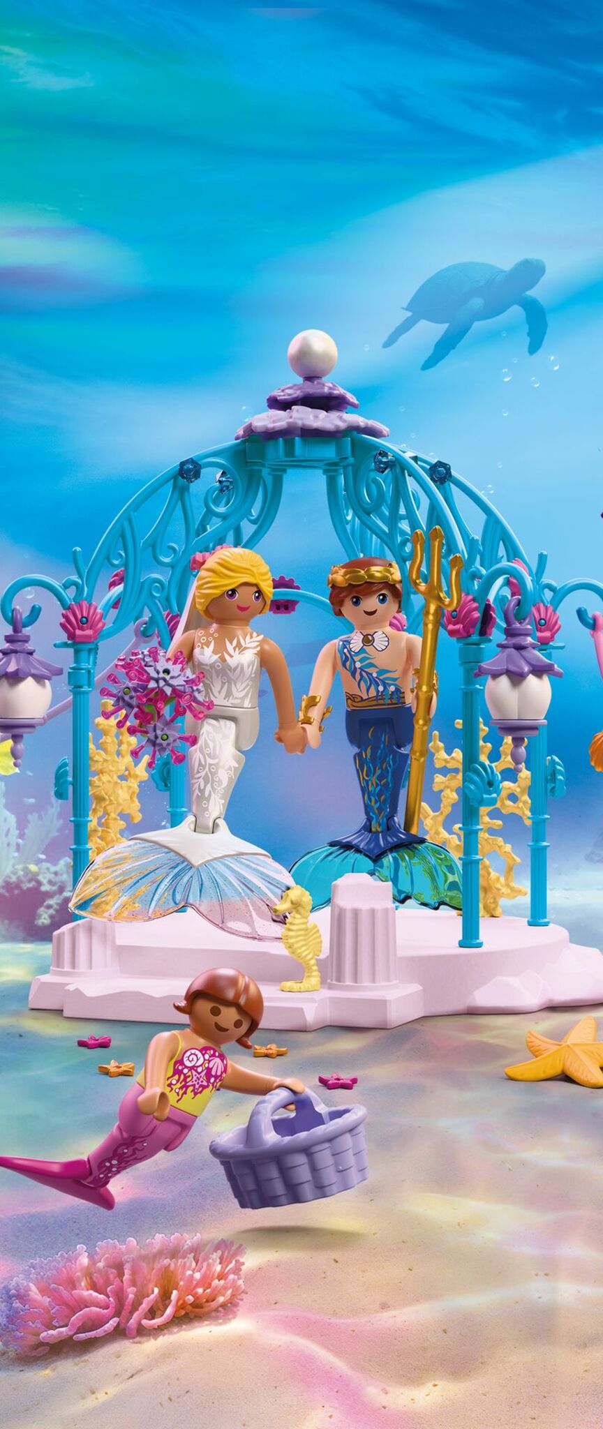 PLAYMOBIL Underwater Wedding 72104 mermaid wedding playset with glowing lanterns, pavilion, seahorses and underwater decorations