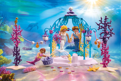 PLAYMOBIL Underwater Wedding 72104 mermaid wedding playset with glowing lanterns, pavilion, seahorses and underwater decorations