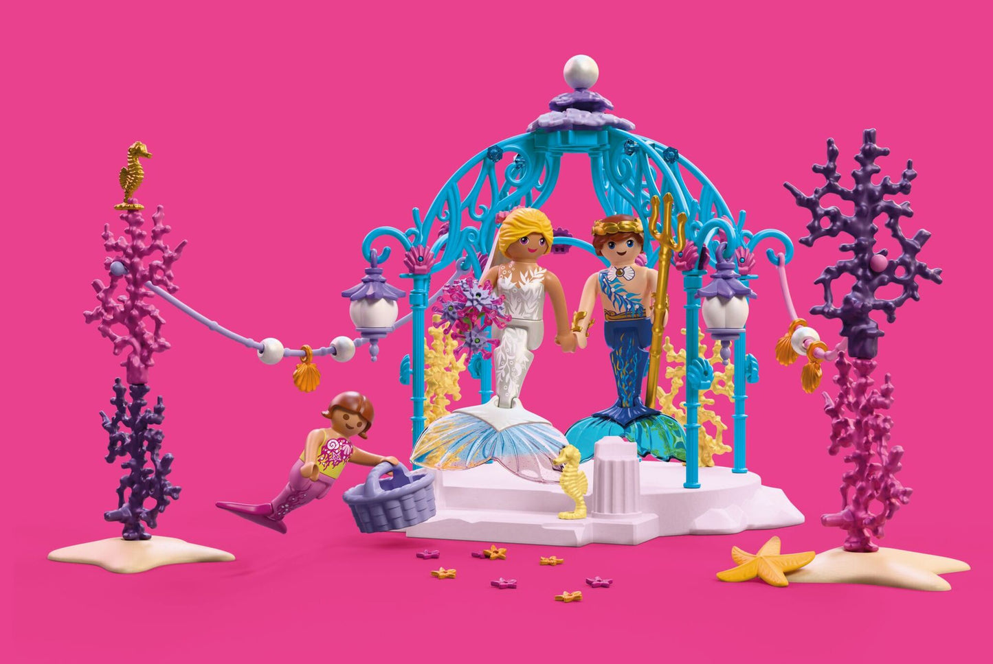 PLAYMOBIL Underwater Wedding 72104 mermaid wedding playset with glowing lanterns, pavilion, seahorses and underwater decorations
