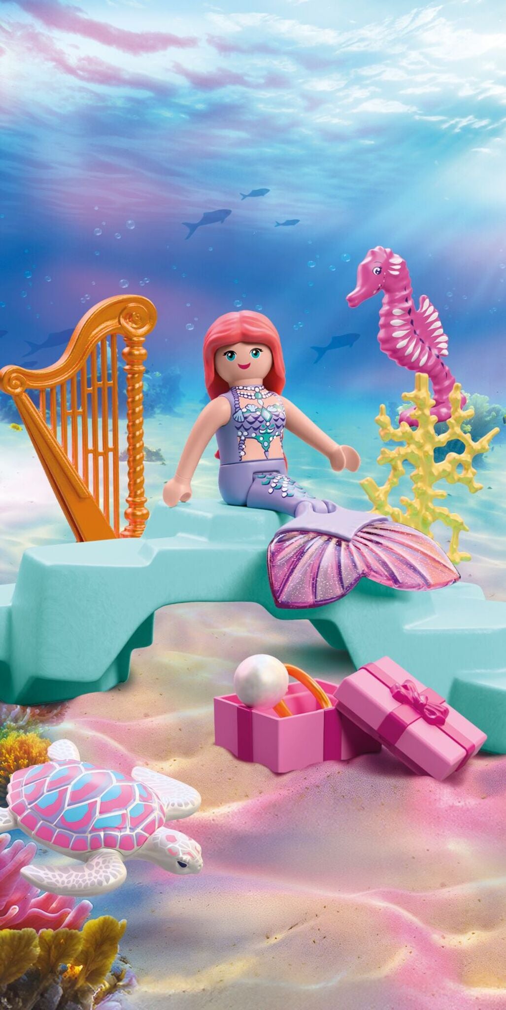 PLAYMOBIL Mermaid with Gift playset featuring mermaid, sea turtle, seahorse and gift box