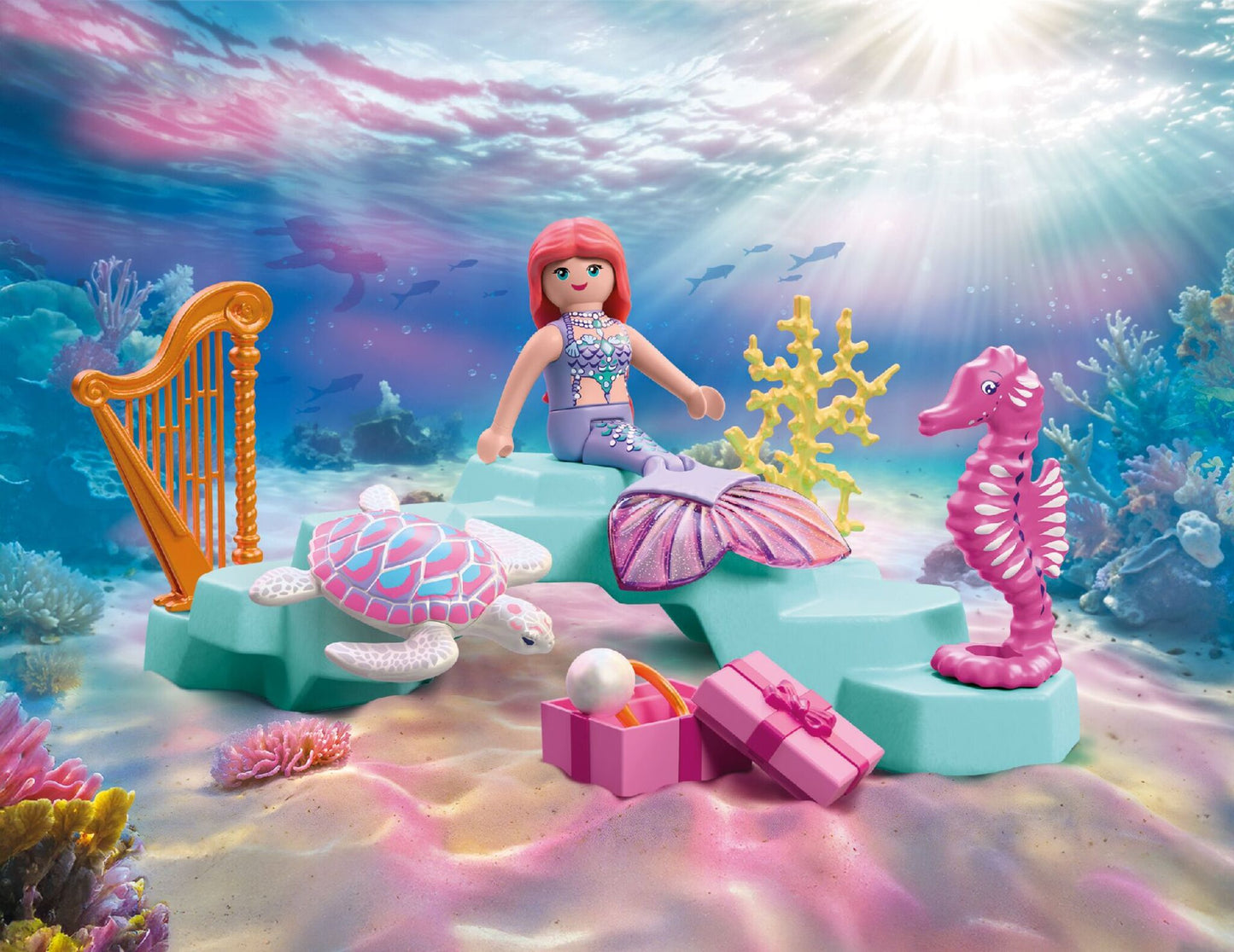 PLAYMOBIL Mermaid with Gift playset featuring mermaid, sea turtle, seahorse and gift box