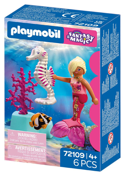 PLAYMOBIL Mermaid with Seahorse 72109 Princess Magic playset with mermaid, seahorse, butterfly fish and coral