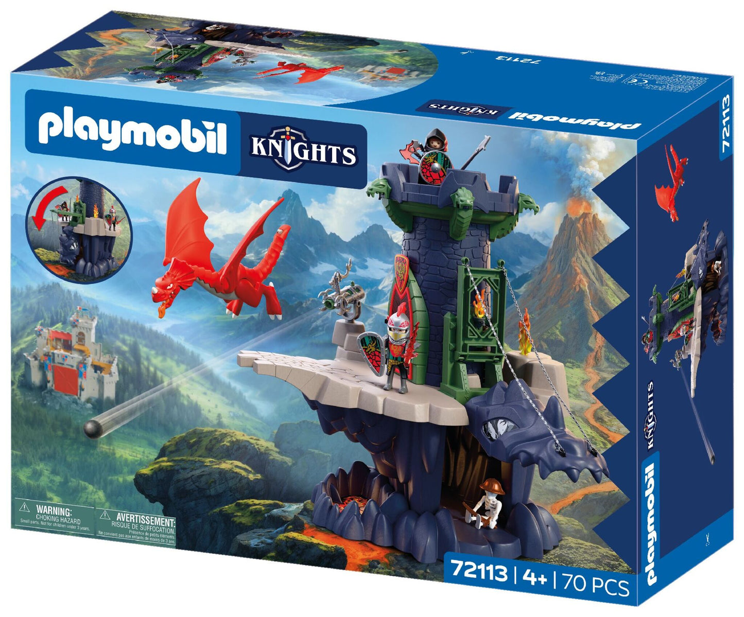 PLAYMOBIL Dragon Knights Tower 72113 medieval castle playset with red dragon, knights, drawbridge and rotating cannon