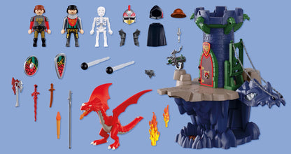 PLAYMOBIL Dragon Knights Tower 72113 medieval castle playset with red dragon, knights, drawbridge and rotating cannon