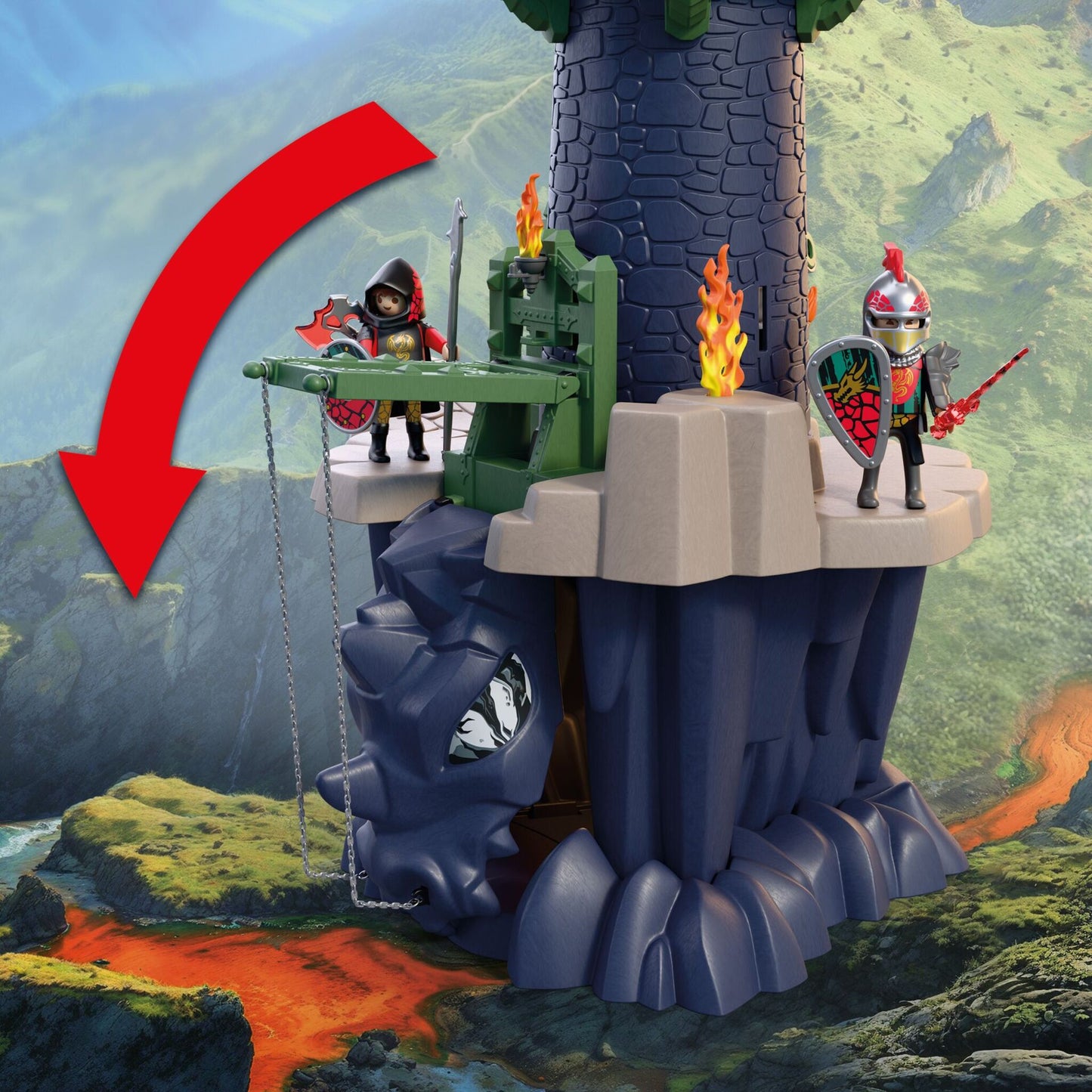 PLAYMOBIL Dragon Knights Tower 72113 medieval castle playset with red dragon, knights, drawbridge and rotating cannon