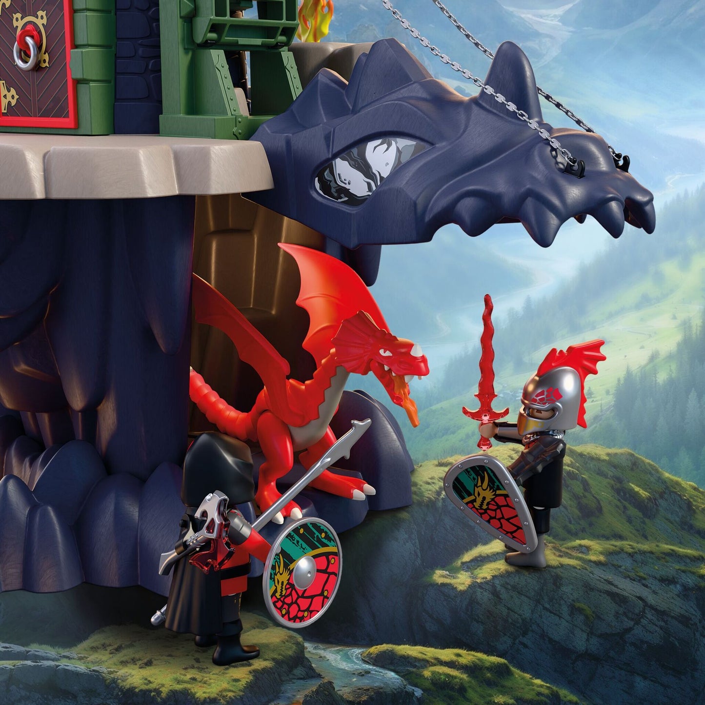 PLAYMOBIL Dragon Knights Tower 72113 medieval castle playset with red dragon, knights, drawbridge and rotating cannon