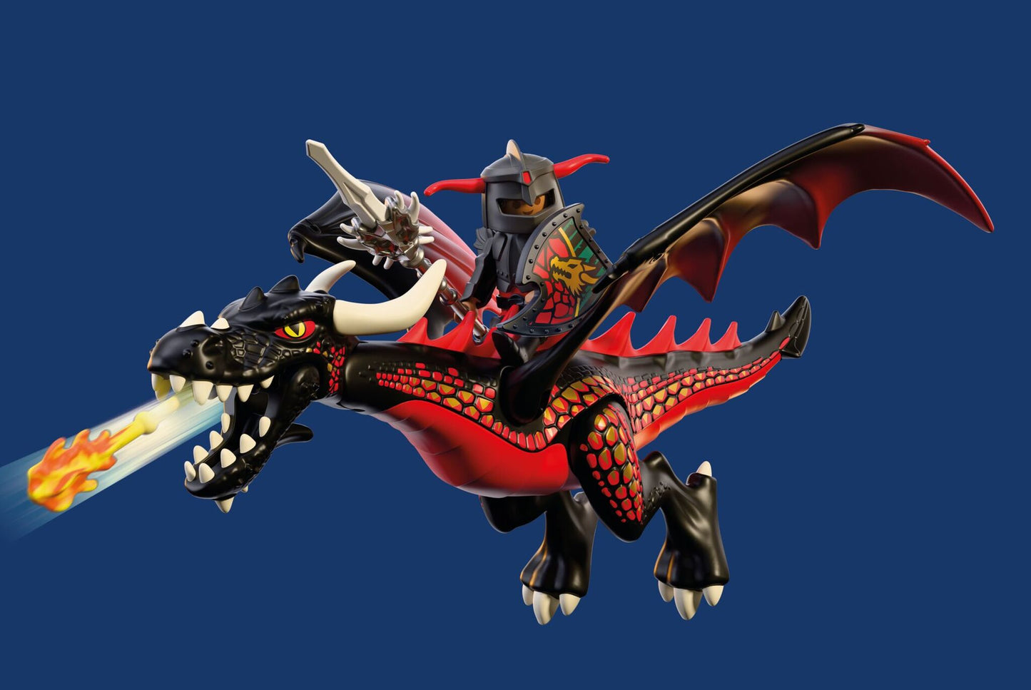 PLAYMOBIL Black Dragon 72114 fantasy dragon playset with Dragon Knight, movable wings and fire projectile launcher