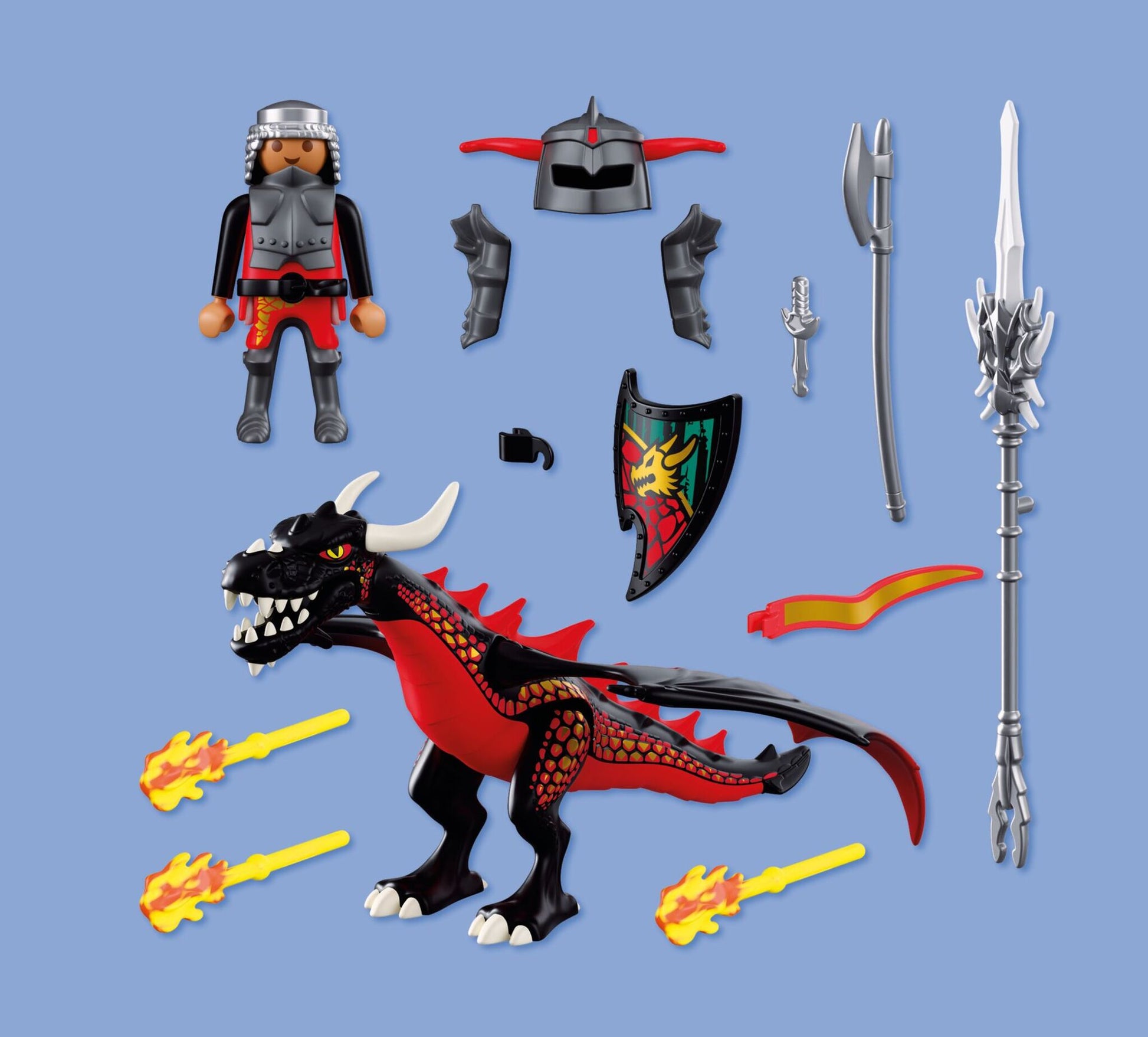 PLAYMOBIL Black Dragon 72114 fantasy dragon playset with Dragon Knight, movable wings and fire projectile launcher