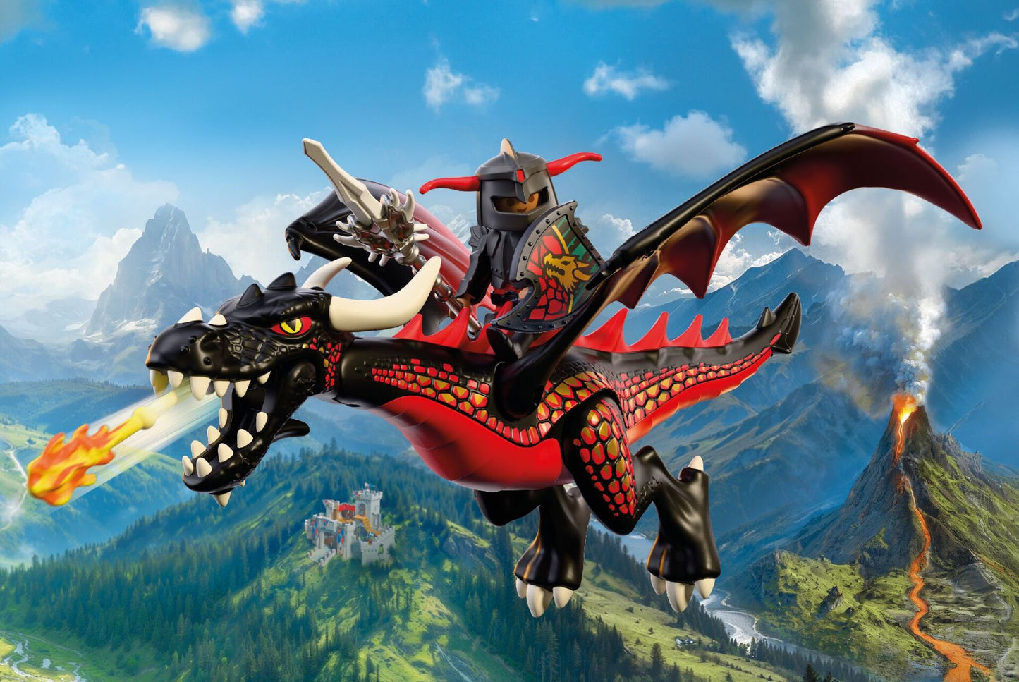 PLAYMOBIL Black Dragon 72114 fantasy dragon playset with Dragon Knight, movable wings and fire projectile launcher