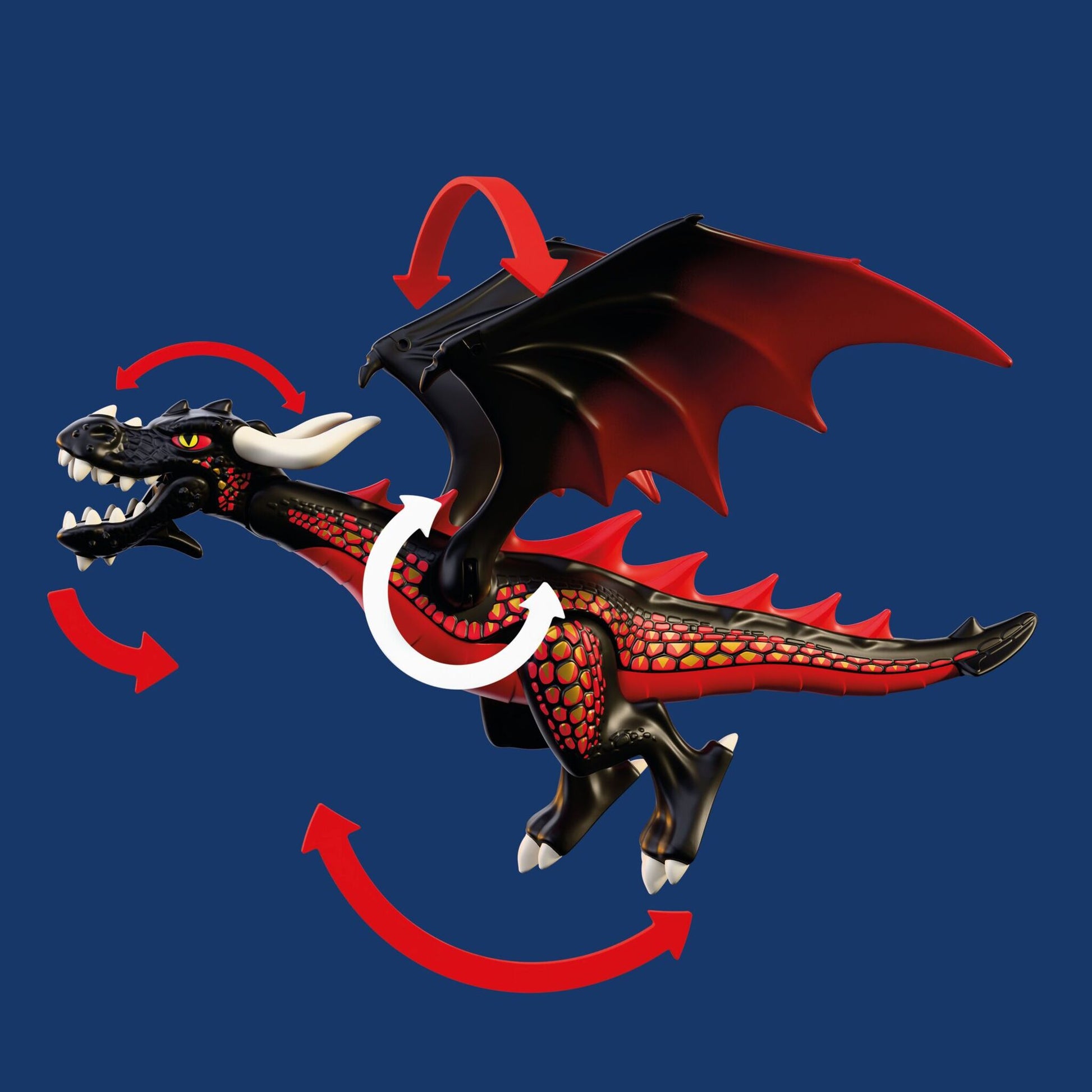 PLAYMOBIL Black Dragon 72114 fantasy dragon playset with Dragon Knight, movable wings and fire projectile launcher