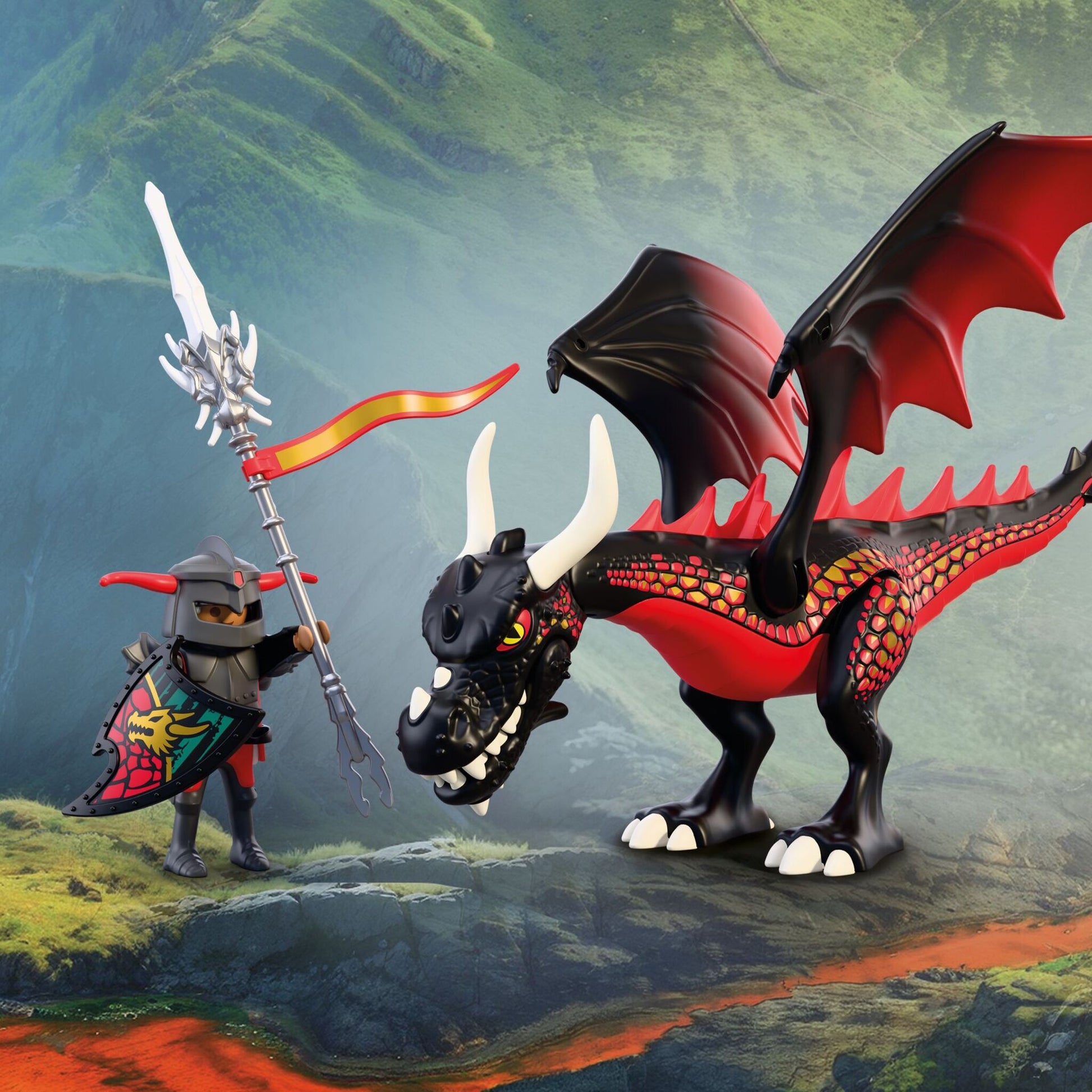 PLAYMOBIL Black Dragon 72114 fantasy dragon playset with Dragon Knight, movable wings and fire projectile launcher