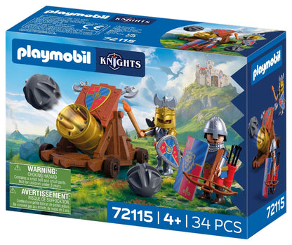 PLAYMOBIL Firearm Lion Knights 72115 medieval playset with two Lion Knight figures, firing cannon and castle battle accessories