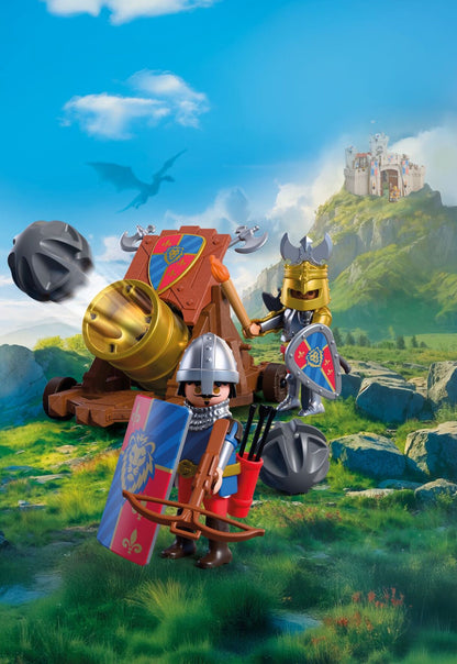 PLAYMOBIL Firearm Lion Knights 72115 medieval playset with two Lion Knight figures, firing cannon and castle battle accessories