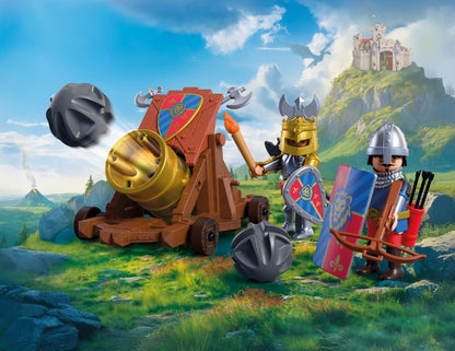 PLAYMOBIL Firearm Lion Knights 72115 medieval playset with two Lion Knight figures, firing cannon and castle battle accessories