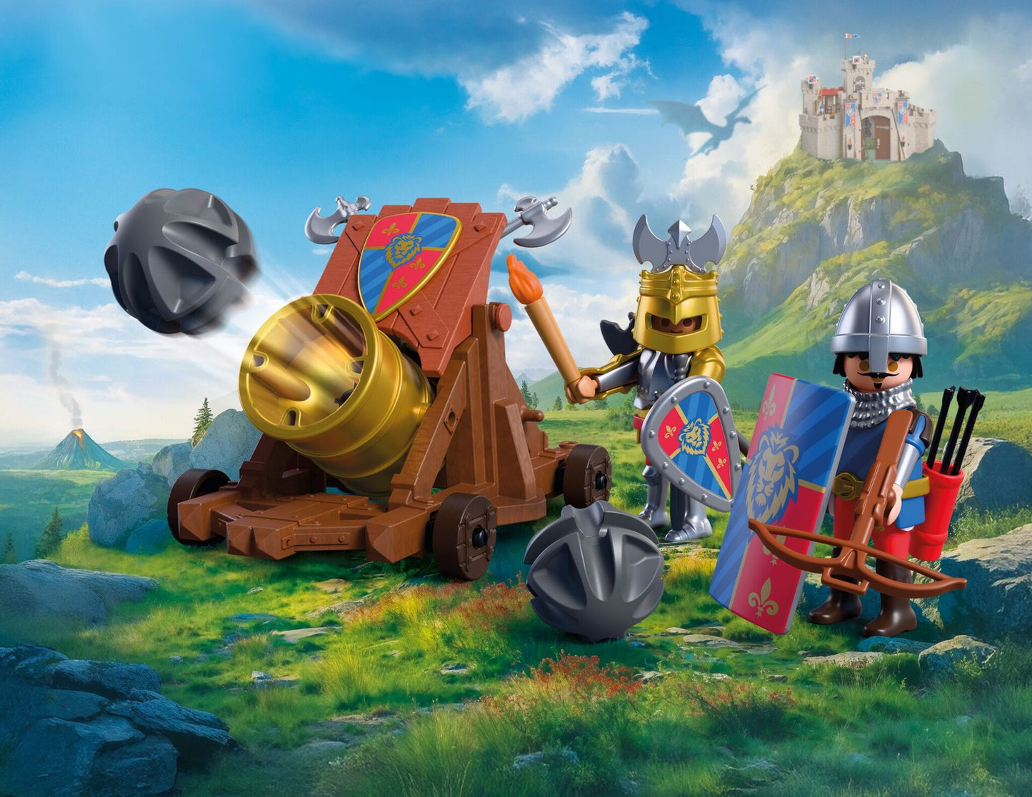 PLAYMOBIL Firearm Lion Knights 72115 medieval playset with two Lion Knight figures, firing cannon and castle battle accessories