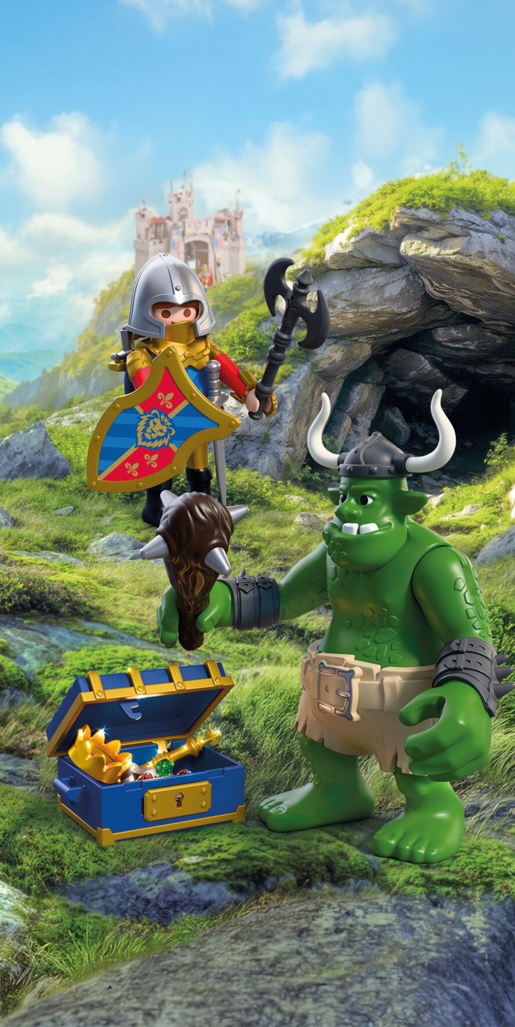 Playmobil Troll with Lion Knight Treasure 72116 featuring a Lion Knight, giant troll and opening treasure chest with medieval accessories
