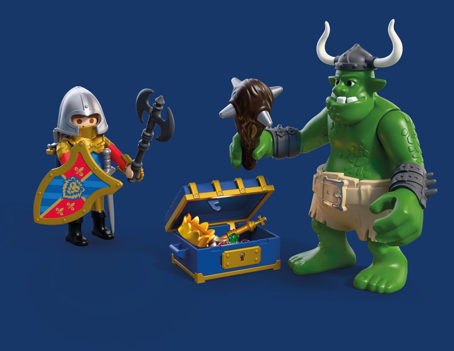 Playmobil Troll with Lion Knight Treasure 72116 featuring a Lion Knight, giant troll and opening treasure chest with medieval accessories
