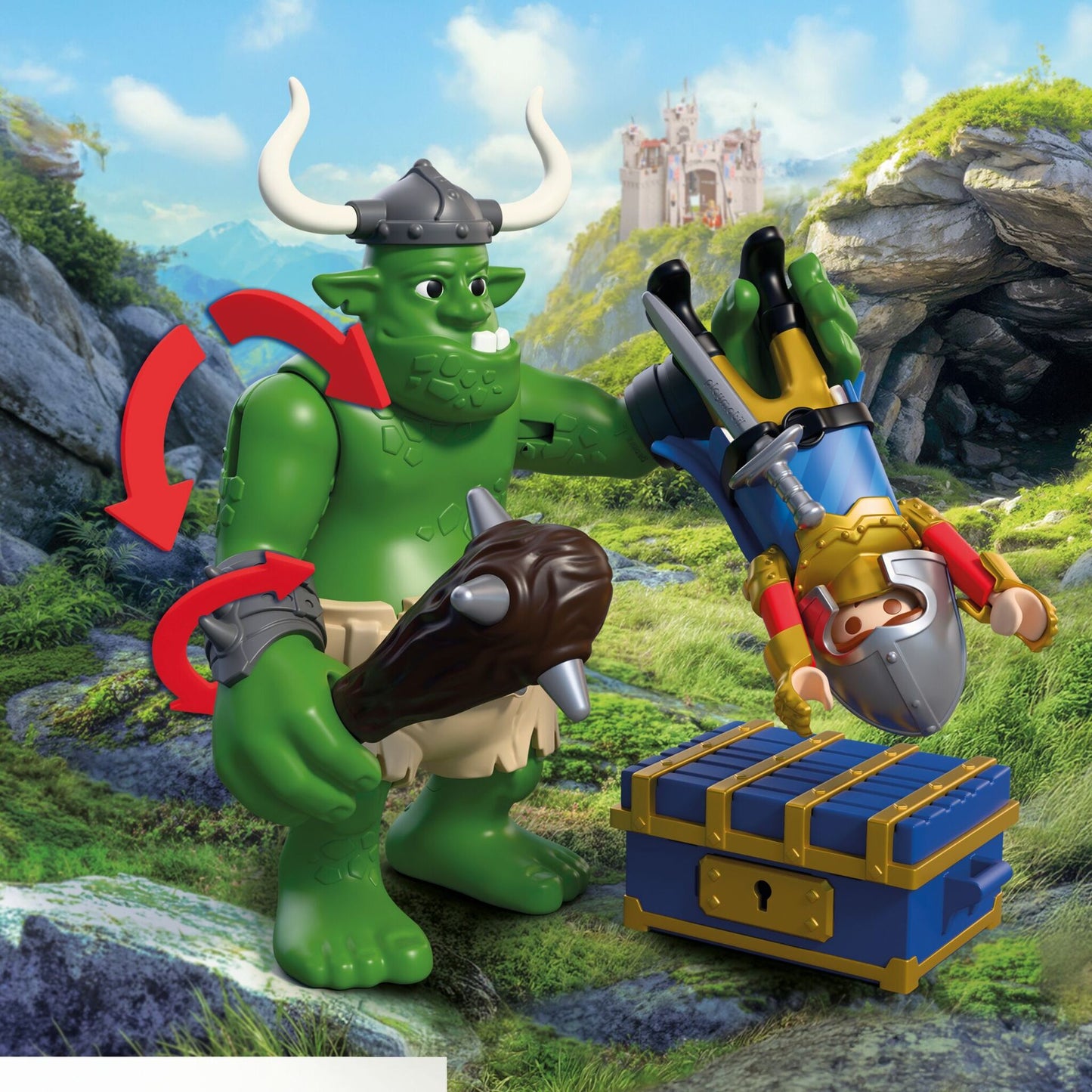 Playmobil Troll with Lion Knight Treasure 72116 featuring a Lion Knight, giant troll and opening treasure chest with medieval accessories