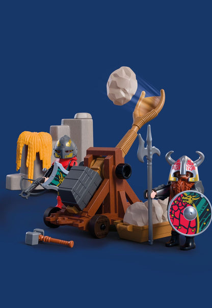 PLAYMOBIL Dragon Knight Catapult 72117 with working catapult, two Dragon Knights, stone projectiles and defensive rock wall