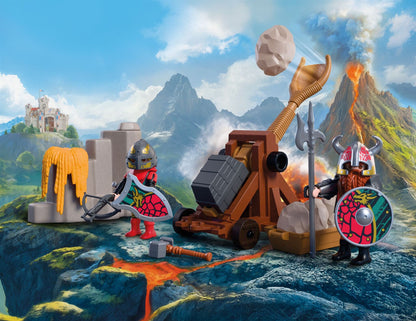 PLAYMOBIL Dragon Knight Catapult 72117 with working catapult, two Dragon Knights, stone projectiles and defensive rock wall