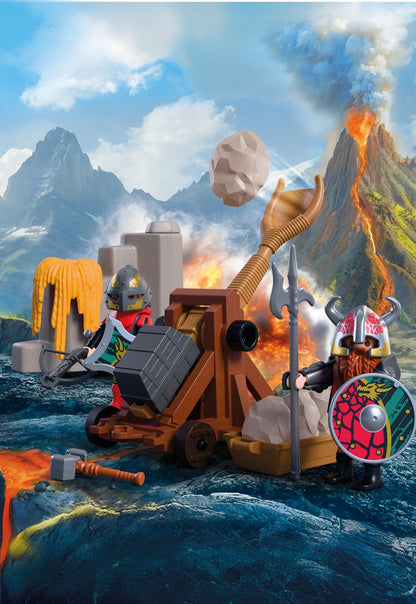 PLAYMOBIL Dragon Knight Catapult 72117 with working catapult, two Dragon Knights, stone projectiles and defensive rock wall