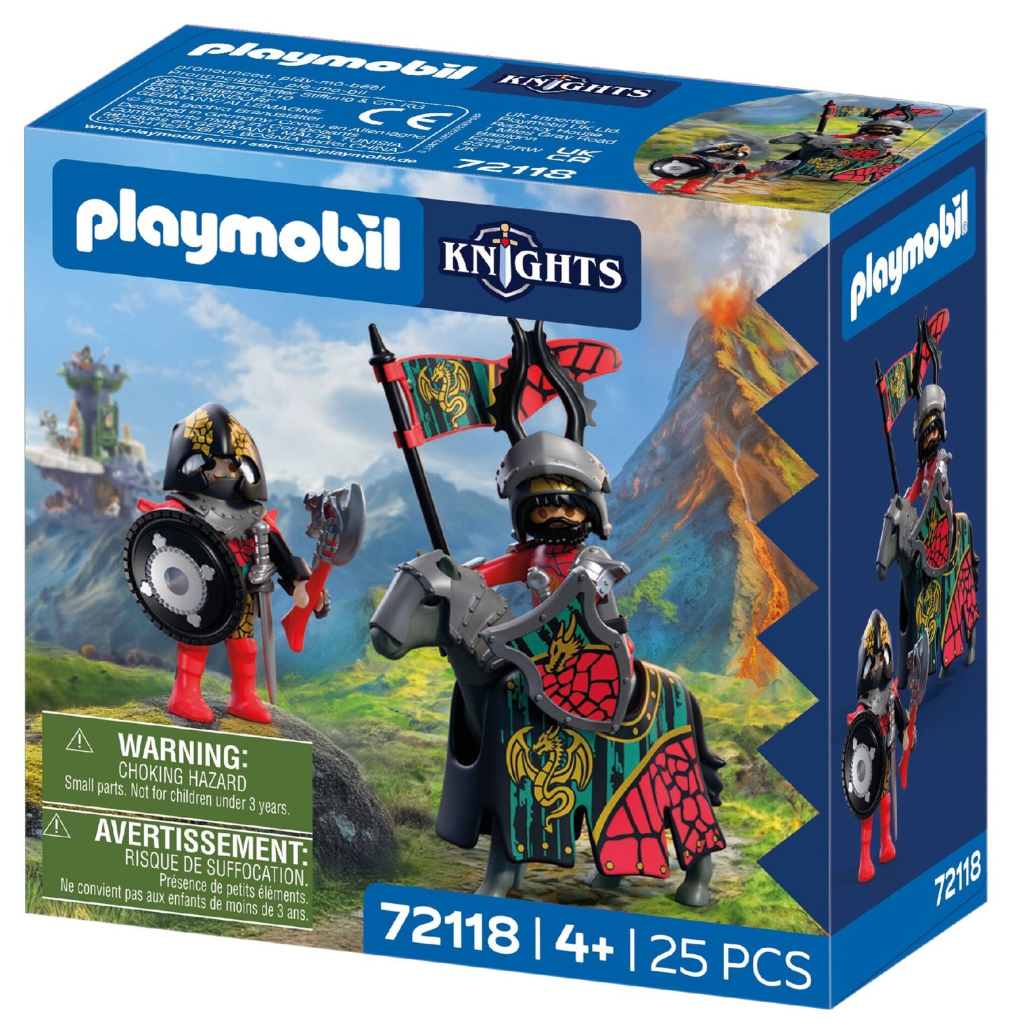 PLAYMOBIL Dragon Knight Leader 72118 with two medieval knights, armoured horse, banner, swords and shields