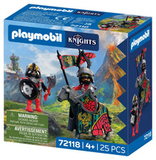 PLAYMOBIL Dragon Knight Leader 72118 with two medieval knights, armoured horse, banner, swords and shields