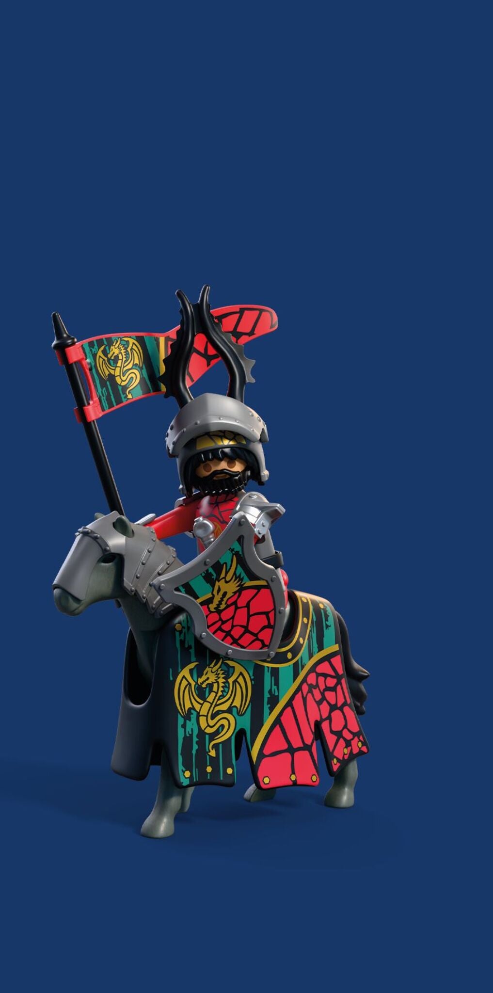 PLAYMOBIL Dragon Knight Leader 72118 with two medieval knights, armoured horse, banner, swords and shields