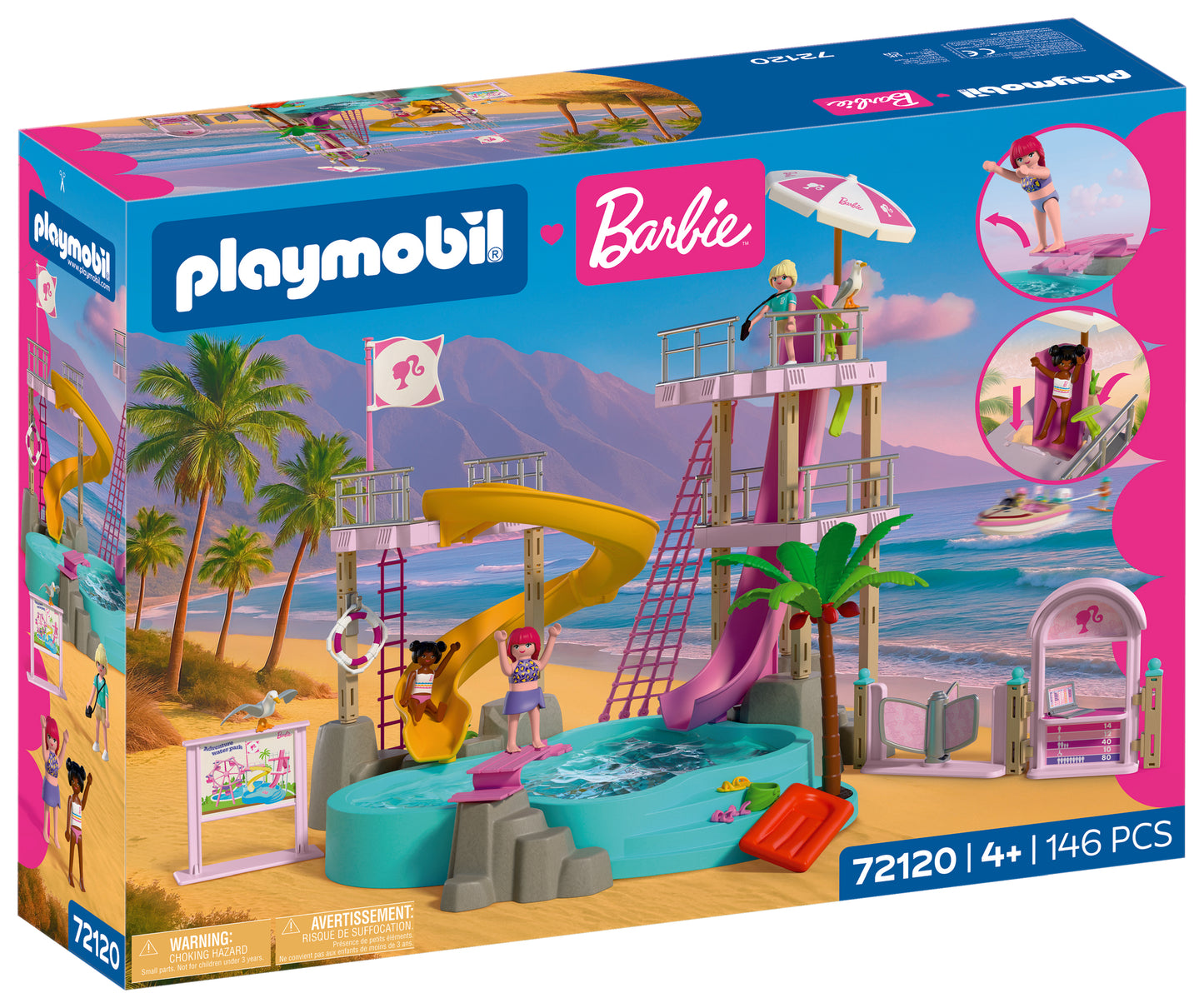 PLAYMOBIL x Barbie Waterpark playset with Barbie, Nikki, Daisy and interactive water slides