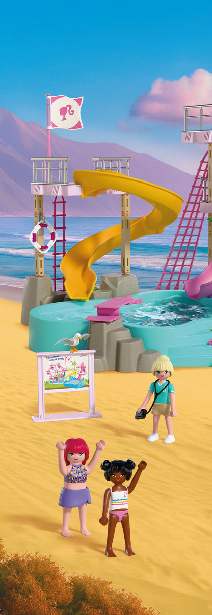 PLAYMOBIL x Barbie Waterpark playset with Barbie, Nikki, Daisy and interactive water slides