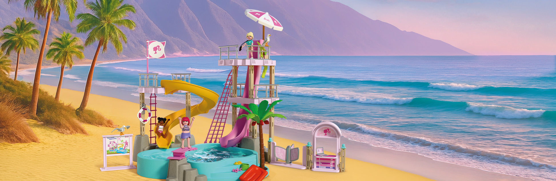 PLAYMOBIL x Barbie Waterpark playset with Barbie, Nikki, Daisy and interactive water slides
