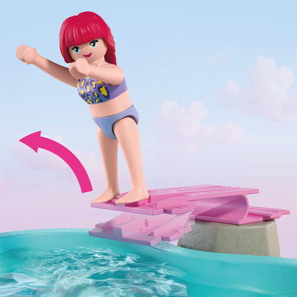 PLAYMOBIL x Barbie Waterpark playset with Barbie, Nikki, Daisy and interactive water slides