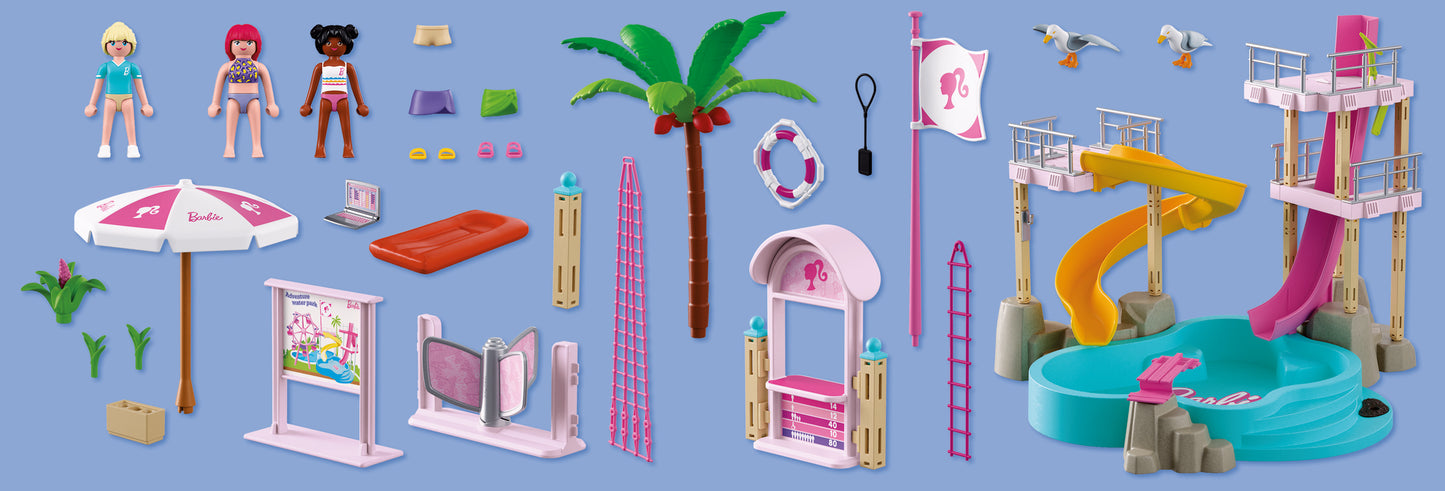 PLAYMOBIL x Barbie Waterpark playset with Barbie, Nikki, Daisy and interactive water slides