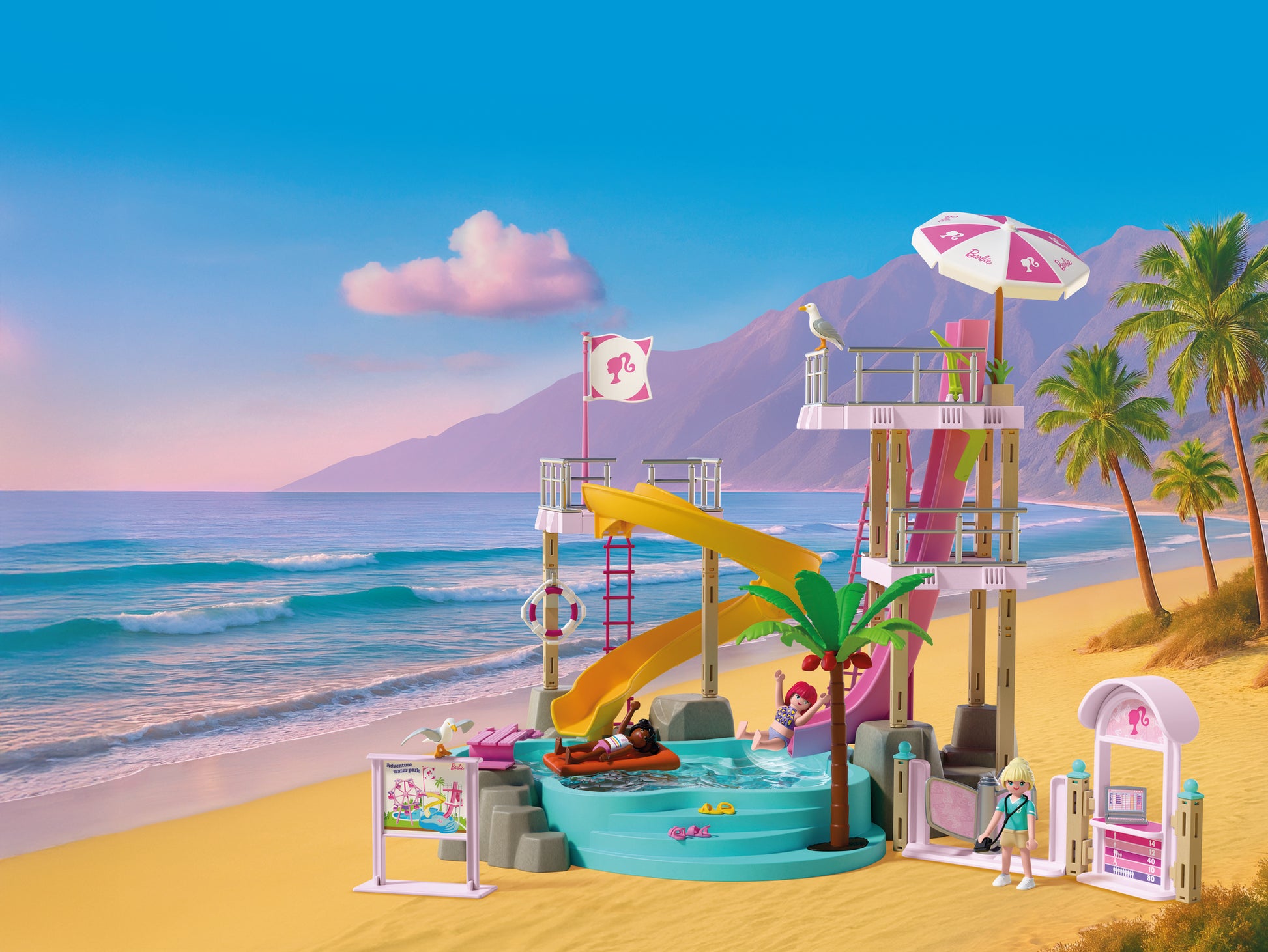PLAYMOBIL x Barbie Waterpark playset with Barbie, Nikki, Daisy and interactive water slides