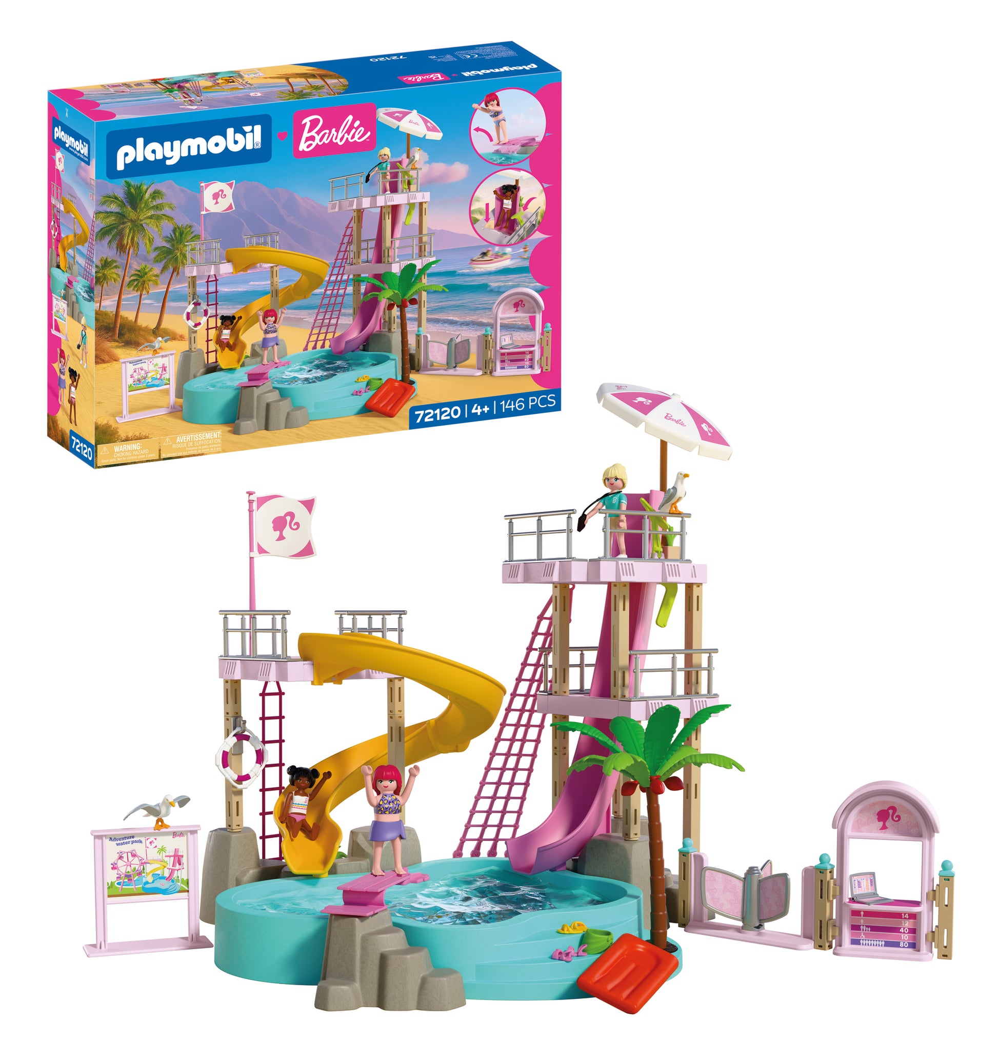 PLAYMOBIL x Barbie Waterpark playset with Barbie, Nikki, Daisy and interactive water slides