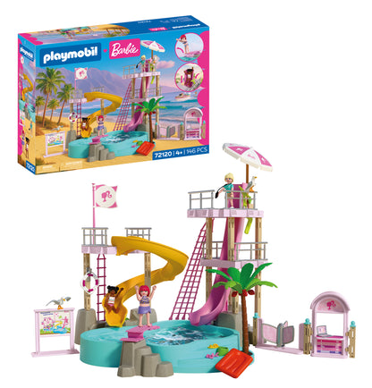 PLAYMOBIL x Barbie Waterpark playset with Barbie, Nikki, Daisy and interactive water slides