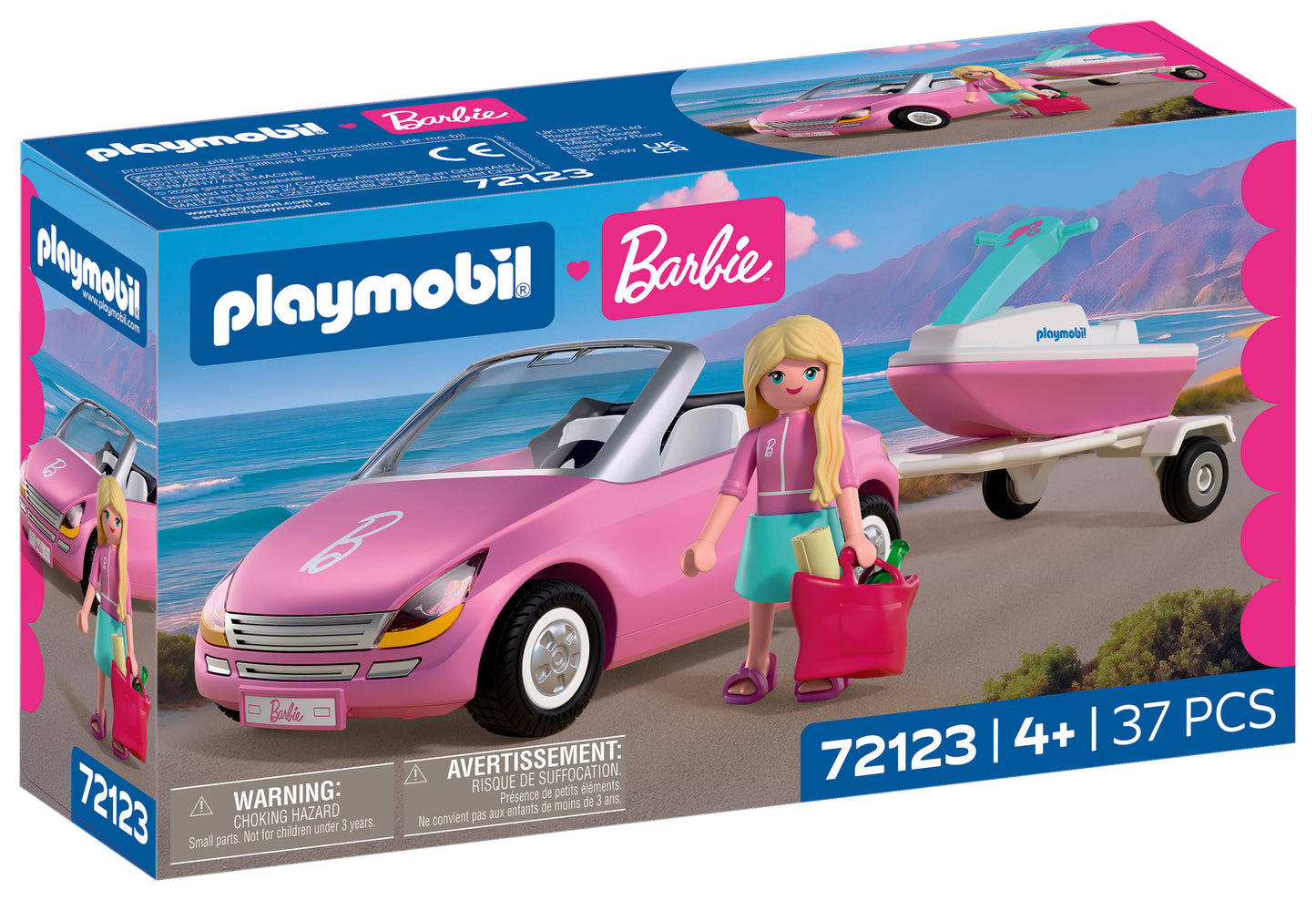 PLAYMOBIL x Barbie Convertible with Barbie figure, trailer and detachable jet ski