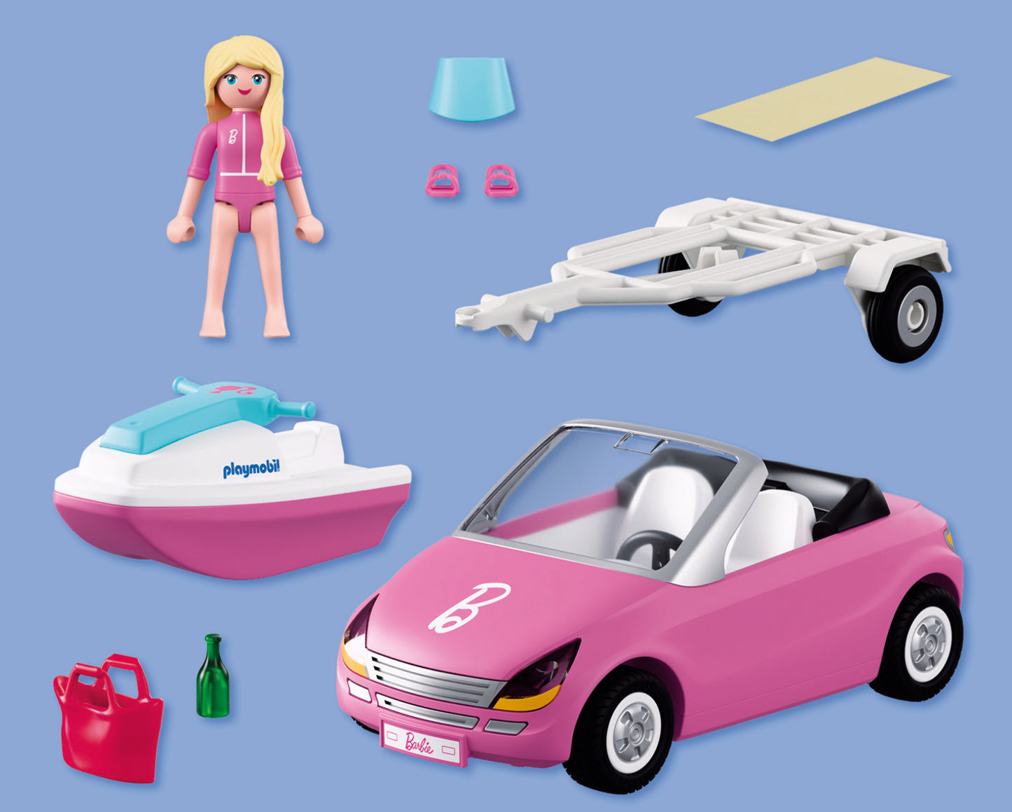 PLAYMOBIL x Barbie Convertible with Barbie figure, trailer and detachable jet ski