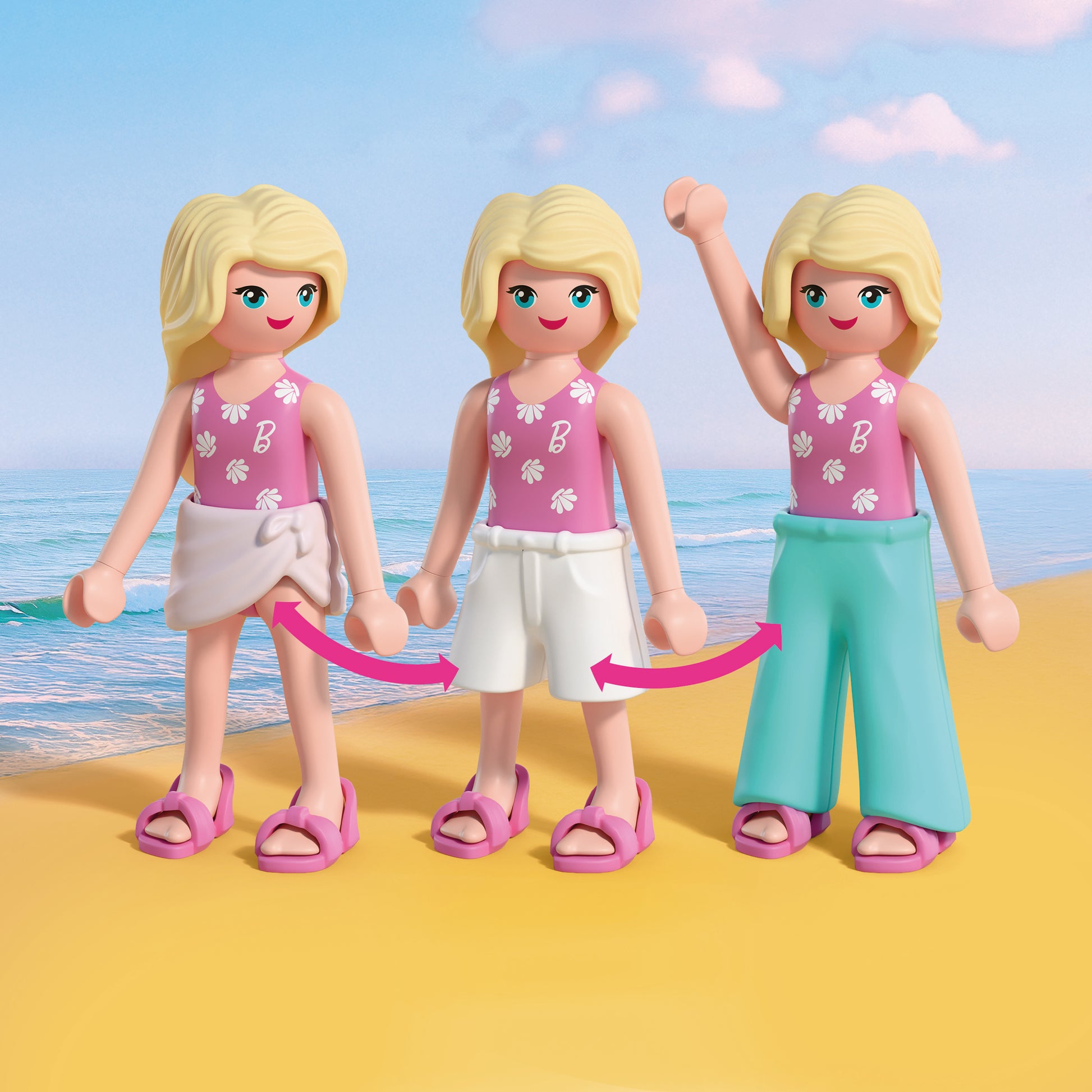 PLAYMOBIL x Barbie Beach Dress Up playset with Barbie, Teresa and Renee at Malibu Beach