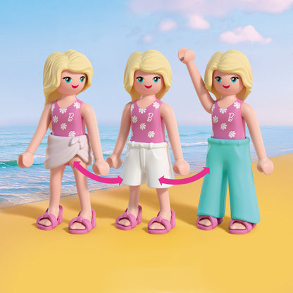 PLAYMOBIL x Barbie Beach Dress Up playset with Barbie, Teresa and Renee at Malibu Beach