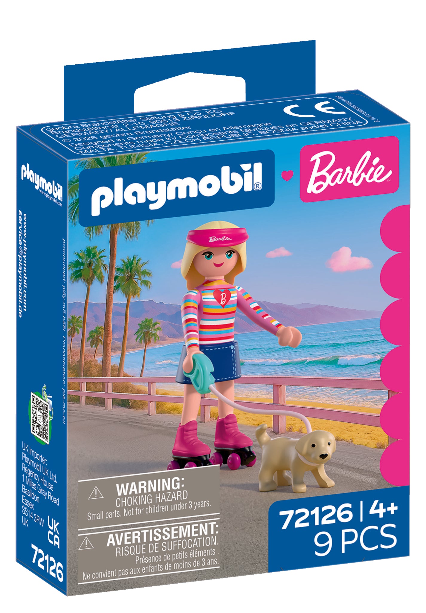 PLAYMOBIL x Barbie Malibu playset with Barbie on roller skates and puppy Taffy