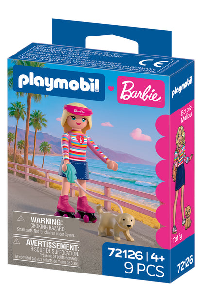PLAYMOBIL x Barbie Malibu playset with Barbie on roller skates and puppy Taffy