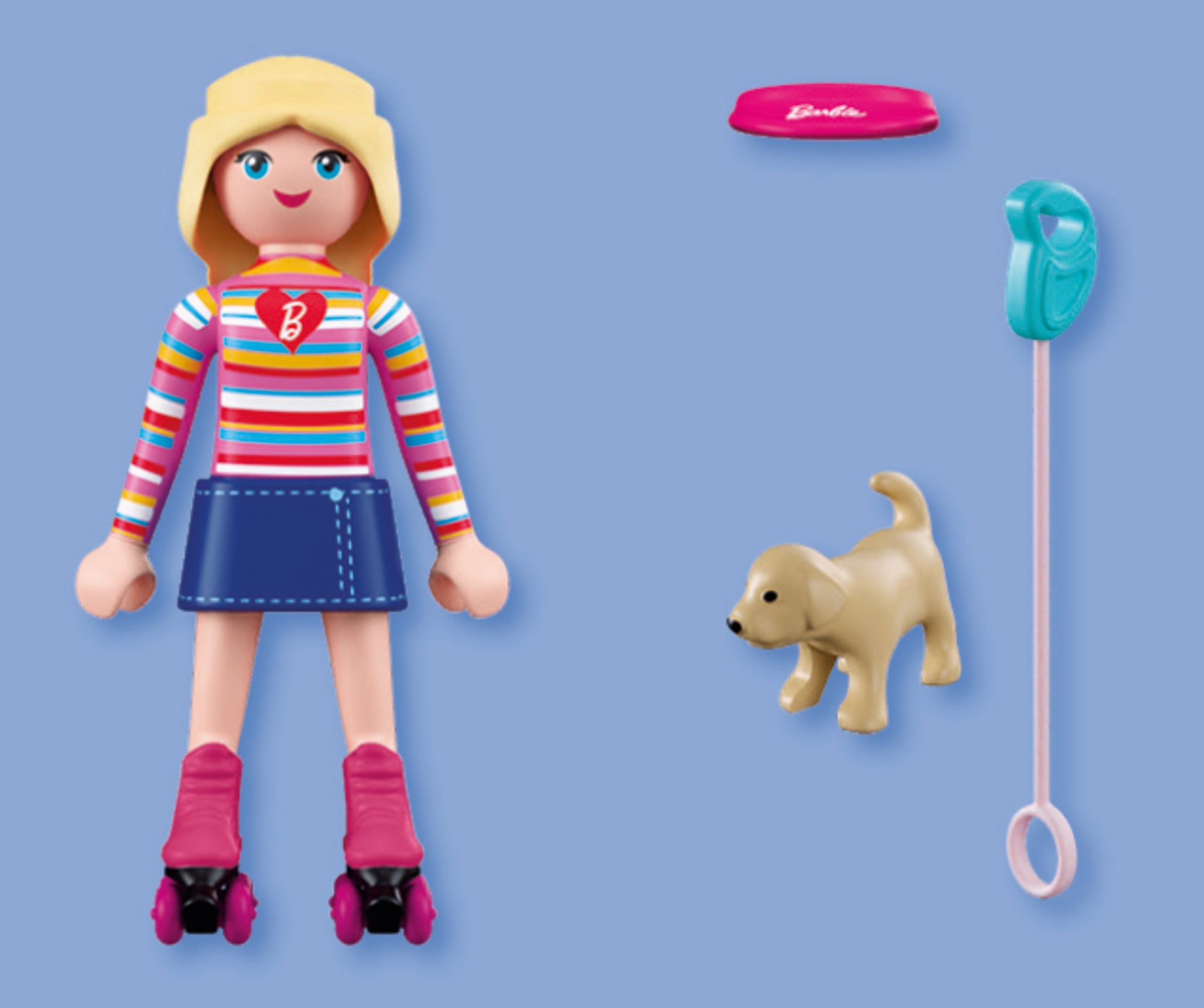 PLAYMOBIL x Barbie Malibu playset with Barbie on roller skates and puppy Taffy
