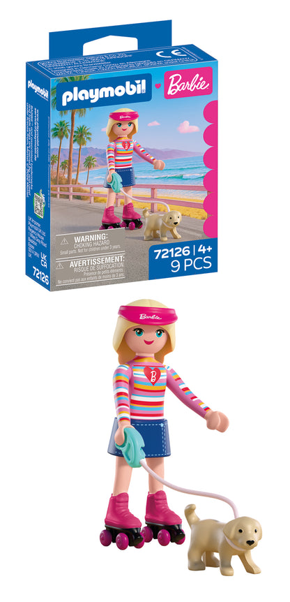 PLAYMOBIL x Barbie Malibu playset with Barbie on roller skates and puppy Taffy