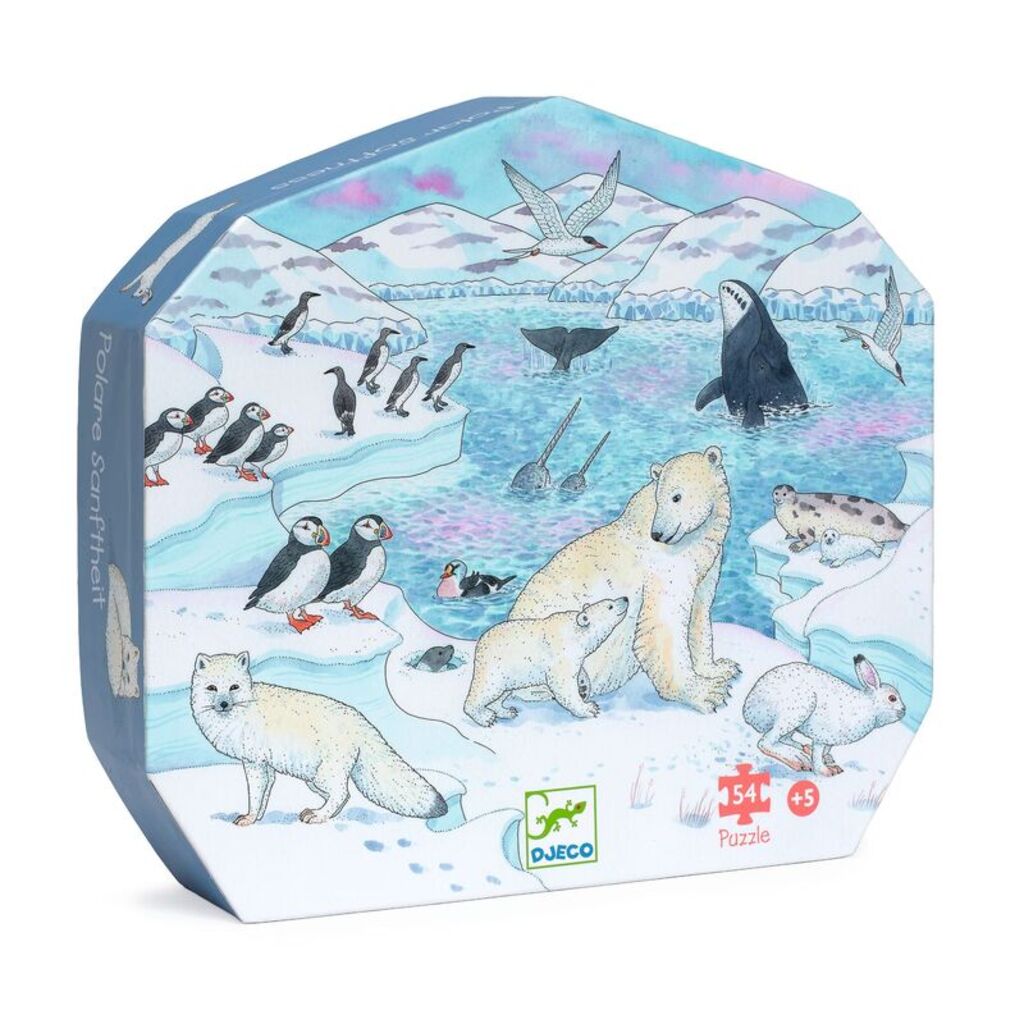 Djeco Polar Softness 54-piece jigsaw puzzle featuring gentle polar animals and an icy Arctic landscape