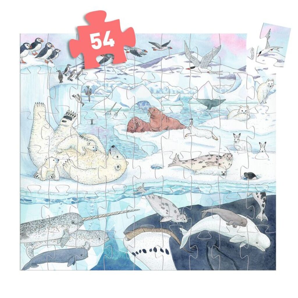 completed Polar Softness puzzle showing polar animals surrounded by a colourful icy landscape