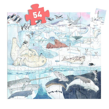 completed Polar Softness puzzle showing polar animals surrounded by a colourful icy landscape