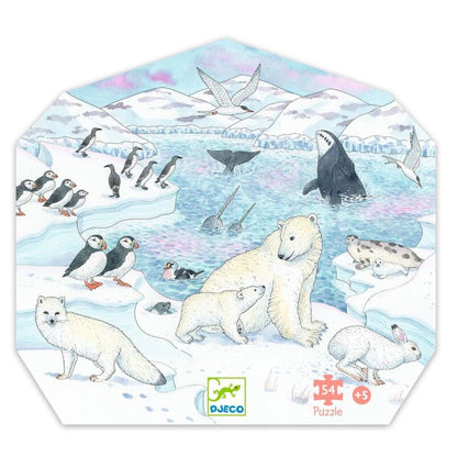 child assembling the Polar Softness jigsaw with the shaped storage box open alongside