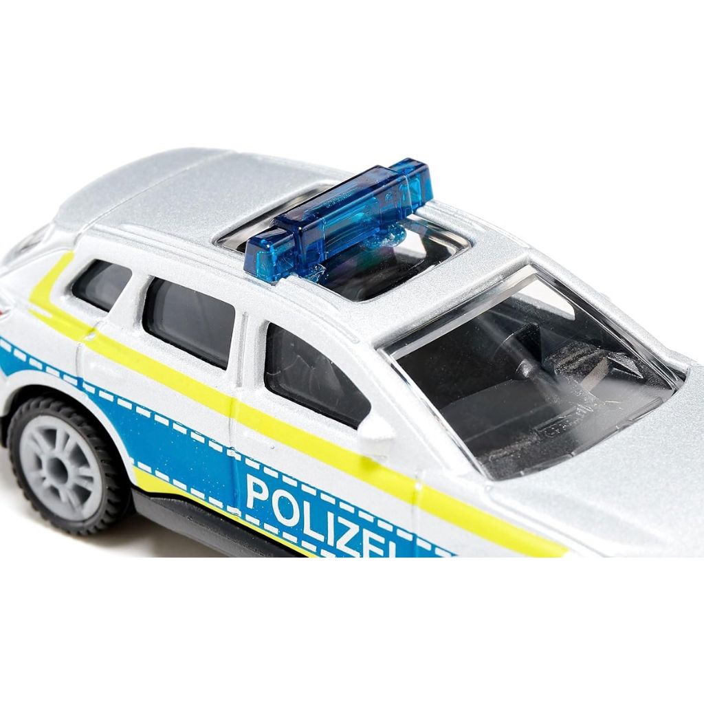 Side view of the Siku police intervention vehicle toy car showing its realistic proportions and police markings